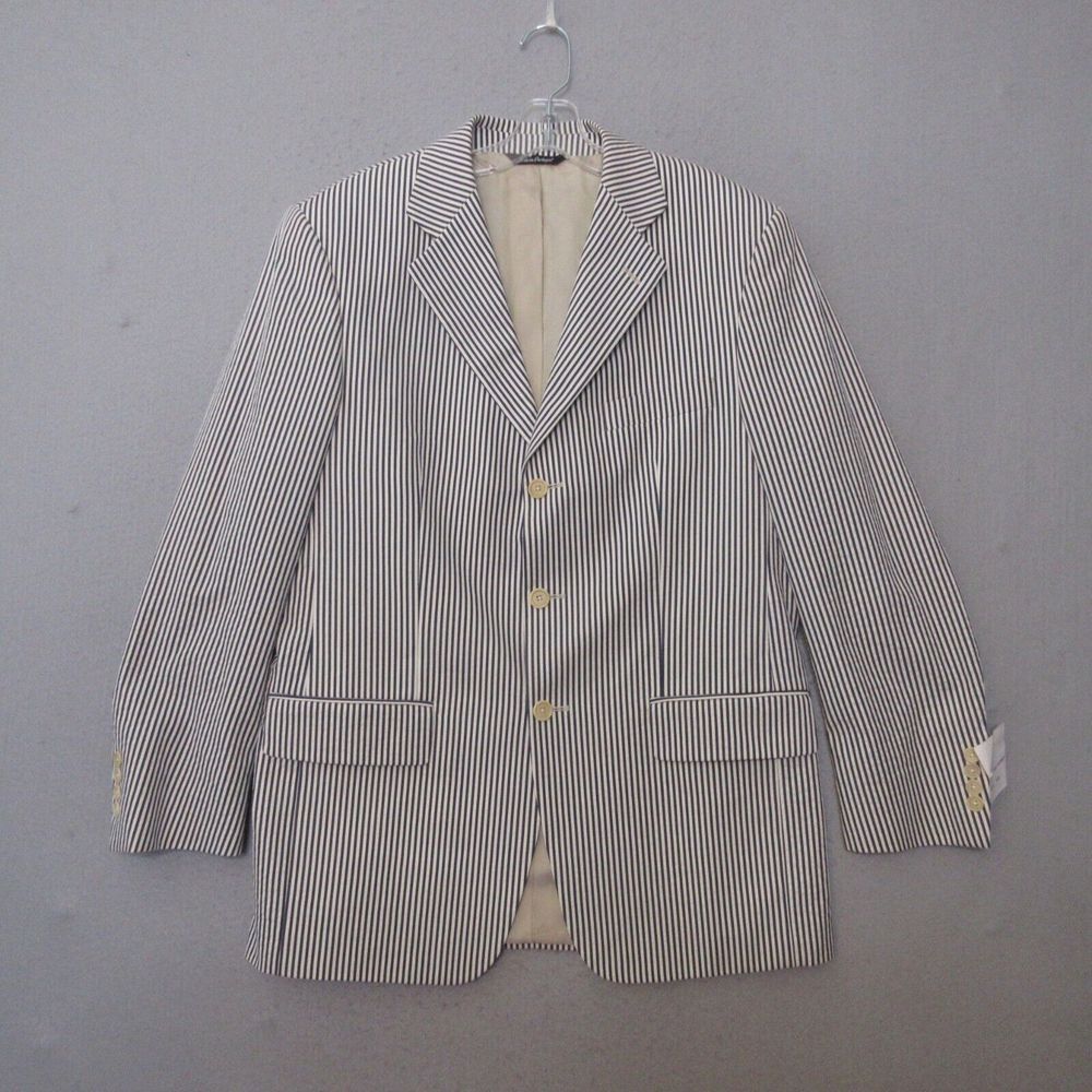 The Peterman‎ Company Blazer Men 40R Blue Striped Cotton Made in Portugal NWT